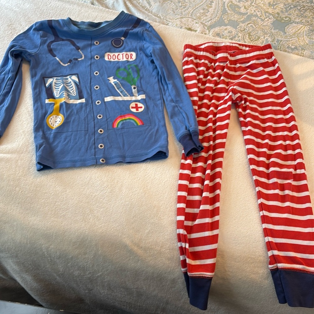 Mini Boden 7y Blue and Red Doctor Pajama Set